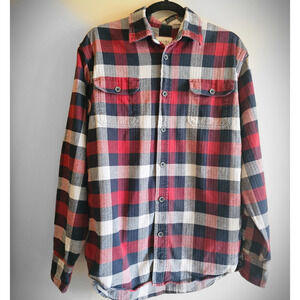 JACHS Shirt Men Med Red Check Plaid Flannel Heavyweight Button Up Hiking